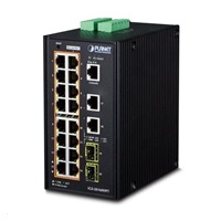 Planet IGS-20160HPT, 18x 1000BASE-T, 16x PoE 320W, 2x SFP, DIN, IP30, -40 AŽ 75°C, WEB/SNMPV3