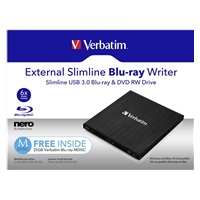 VERBATIM externí mechanika Slimline Blu-ray Rewriter USB 3.0 Zdarma BR Disc 25GB (CD DVD BD Mdisc) +NERO
