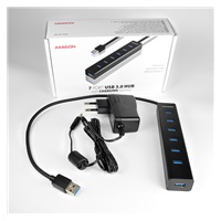 AXAGON HUE-SA7BP, 7x USB 3.0 ALU CHARGING hub, w komplecie zasilacz sieciowy, kabel USB-A 40cm