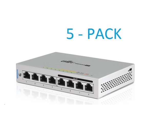 UBNT UniFi Switch US-8-60W, 5-PACK, vč. napájecích adaptérů [8xGigabit, 4xporty s PoE 60W 802.3af, non-blocking 8Gbps]