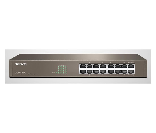 Tenda TEG1016D 16-port Gigabit Ethernet Switch, 10/100/1000 Mbps, fanless, rackmount