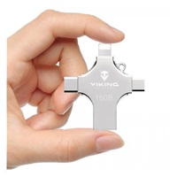 Viking USB Flash disk 3.0 4v1 s koncovkou Lightning/Micro USB/USB/USB-C, 16 GB, stříbrná