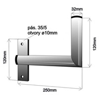 Držák antény na zeď u okna s pásem, levé uchycení, galvanický zinek, délka 25cm, průměr 3,2cm