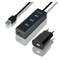 AXAGON HUE-S2BP, 4x USB 3.0 CHARGING hub, w komplecie zasilacz sieciowy, kabel USB-A 1,2m