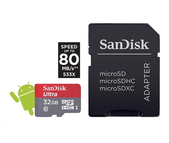 SanDisk MicroSDHC karta 32GB Extreme (100MB/s, Class 10 UHS-I V30, pro akční kamery) + adaptér