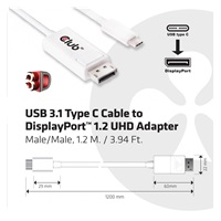 Club3D Adaptér USB 3.1 typ C na DisplayPort 1.2 4K60Hz UHD 1,2m (M/M)