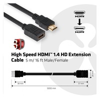 Club3D HDMI 1.4 MALE TO HDMI FEMALE HIGH SPEED HD  - 5 METERS 16FT