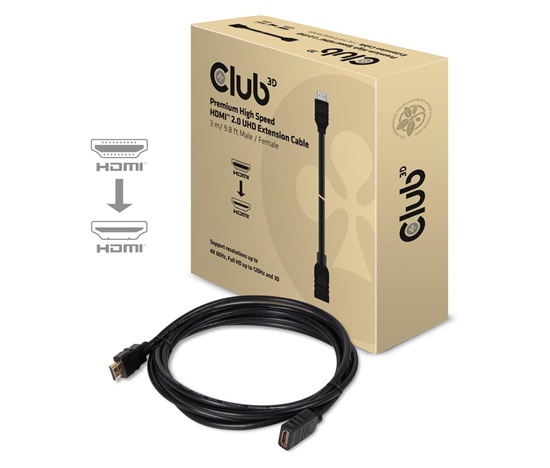 Club3D Kabel prodlužovací HDMI 2.0, 4K60Hz UHD (M/F), 3m