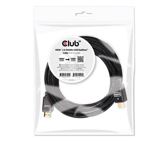 Club3D HDMI 2.0 MALE TO HDMI 2.0 MALE  High Speed 4K UHD  Active - Redmere 10m/32.8ft, 28 AWG