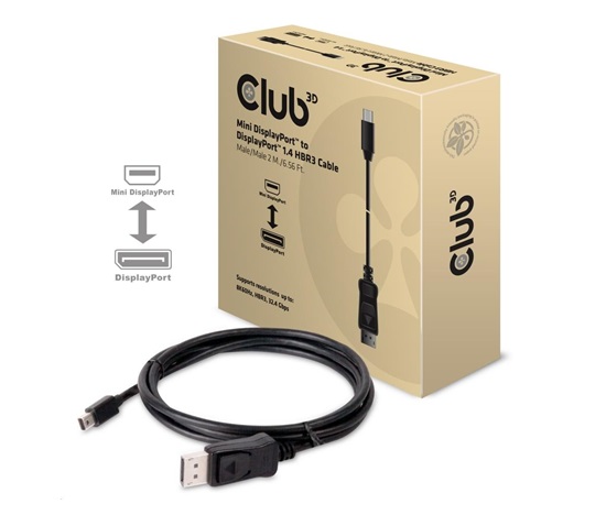 Club3D Adaptér mini DisplayPort 1.4 na DisplayPort 1.4, HBR3 8K60Hz/4K120Hz (M/M), 2m