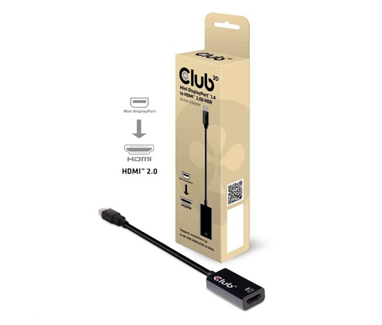 Club3D MINI DISPLAY PORT 1.4 MALE TO HDMI 2.0a FEMALE 4K 60HZ UHD/ 3D ACTIVE ADAPTER - HDR SUPPORT