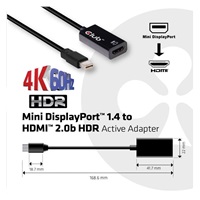 Club3D MINI DISPLAY PORT 1.4 MALE TO HDMI 2.0a FEMALE 4K 60HZ UHD/ 3D ACTIVE ADAPTER - HDR SUPPORT