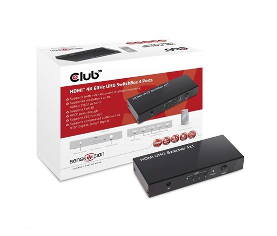 Club3D Video switch 4:1 HDMI 2.0 4K60Hz UHD, 4 porty