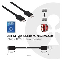 Club3D Kabel USB 3.1 typ C Gen2 4K60Hz UHD Power Delivery 100W, (M/M), 80cm