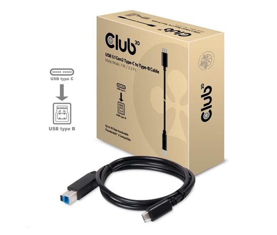 Club3D USB 3.1 TYPE C GEN 2 MALE (10Gbps) to TYPE B MALE Cable 1Meter / 3.28 Feet