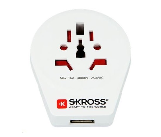 SKROSS cestovní adaptér Europe USB pro cizince v ČR, USB-A, 12W, typ E/F