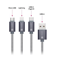 CONNECT IT Wirez 3in1 USB-C & Micro USB & Lightning, silver gray, 1,2 m