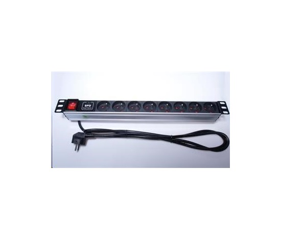 PremiumCord Panel napájecí 1U do 19" racku, 8x230V, přepěťová ochrana, 2m kabel, vypínač