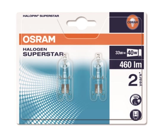 OSRAM Halogen Halopin ECO Superstar  66733 ECO SST 230V 33W  G9 noDIM D Sklo čiré 460lm 2700K 2000h (blistr 2ks)