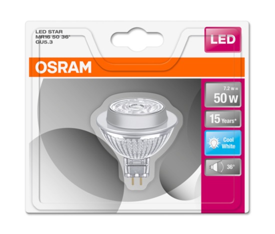 OSRAM LED STAR MR16 36° 7,2W 12V 840 GU5.3 621lm 4000K (CRI 80) 15000h A+ (Krabička 1ks)